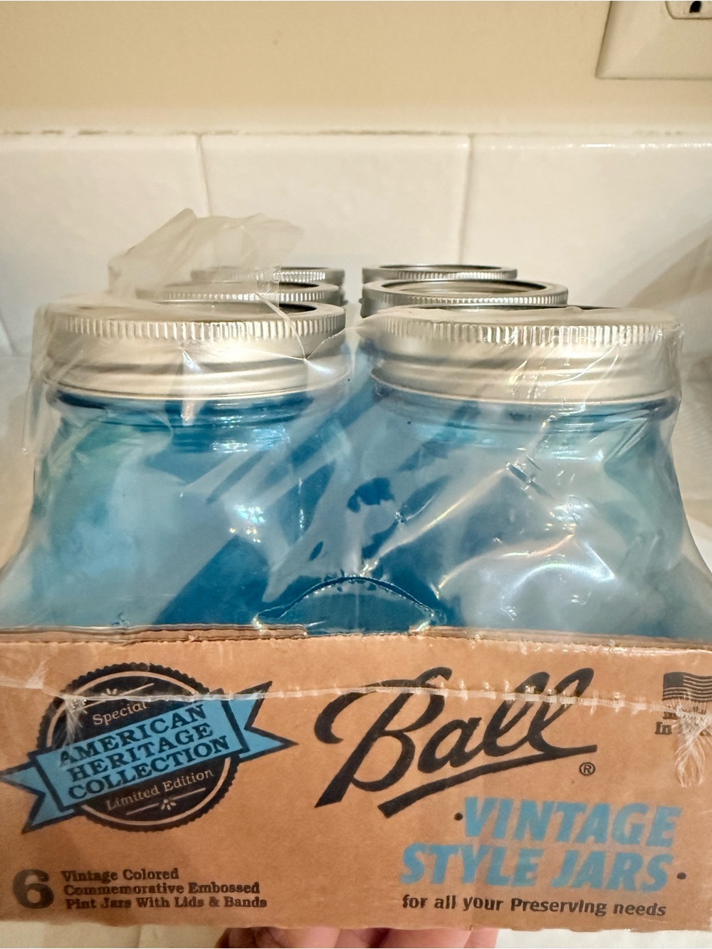 Vintage Style Blue Glass Jars - 6 Pack